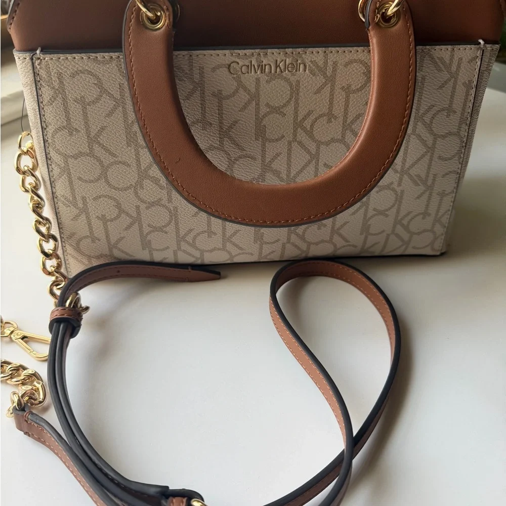 Calvin Klein Monogram Tan and Brown Satchel. NWT - Picture 7 of 9